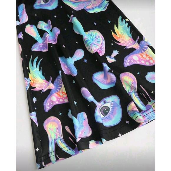 NWT XL Retro Stretchy Pants Blacklight Mushroom Rave Festival Flares - Picture 3 of 10